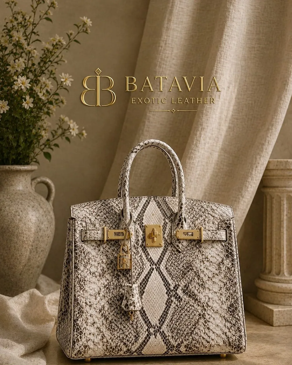 Batavia Aurelia top handle bag in natural python leather