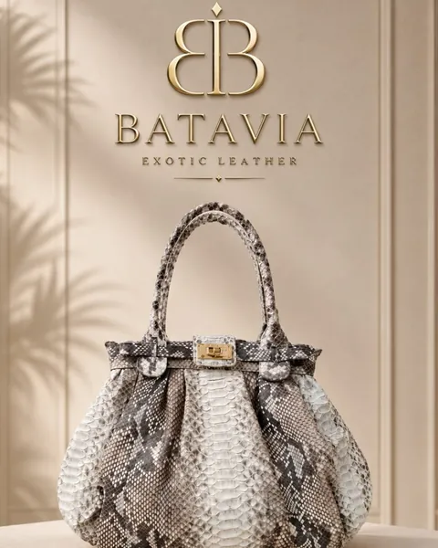 Batavia Bali top handle bag in natural gray and white python leather