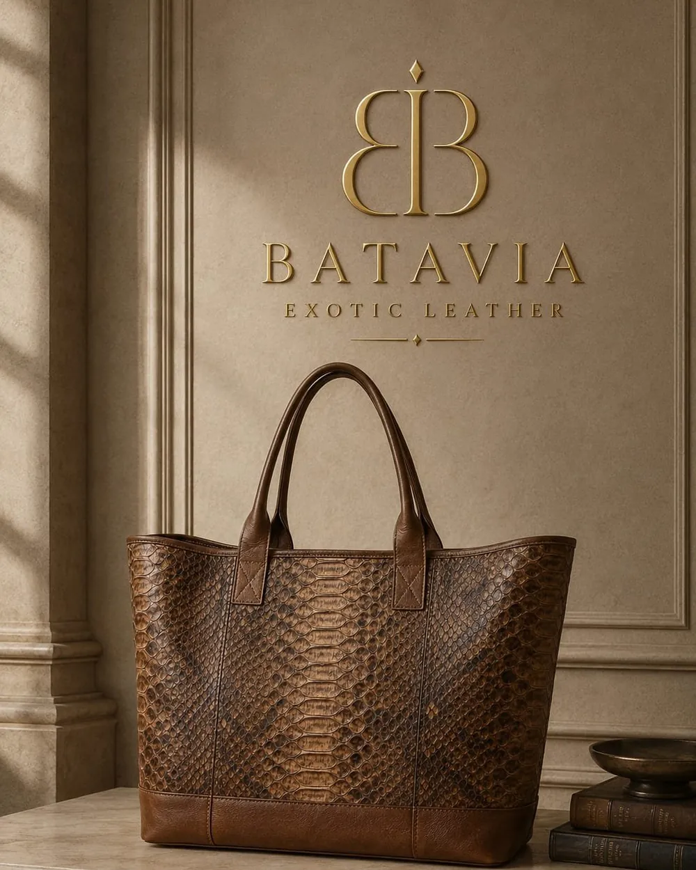 Batavia Belagio python leather tote bag in brown