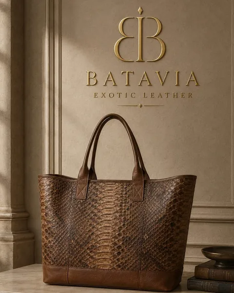 Batavia Belagio python leather tote bag in brown