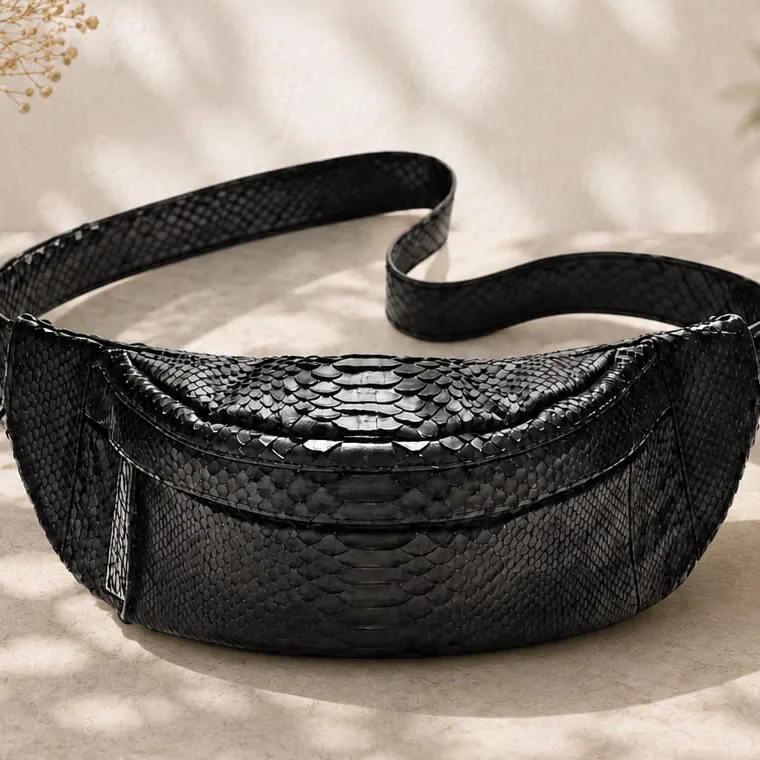 Batavia Python Belt Bag in black python leather