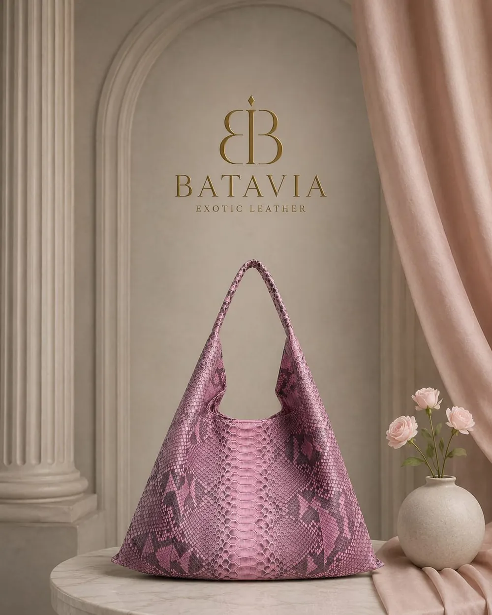 Batavia Borobudur python leather hobo bags in blue, black and red