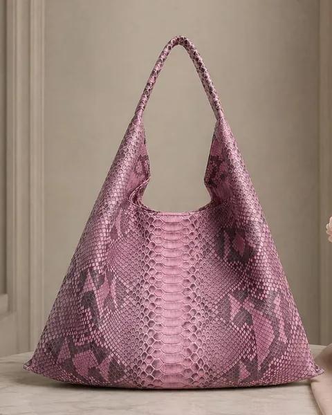 Batavia Borobudur python leather hobo bags in blue, black and red