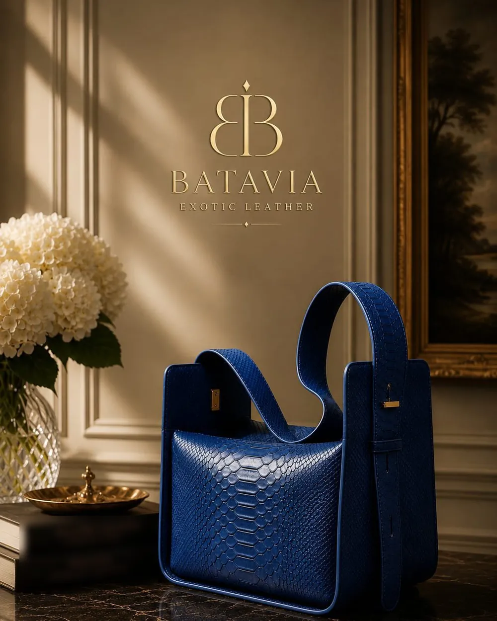 Batavia Bromo python leather shoulder bag in blue