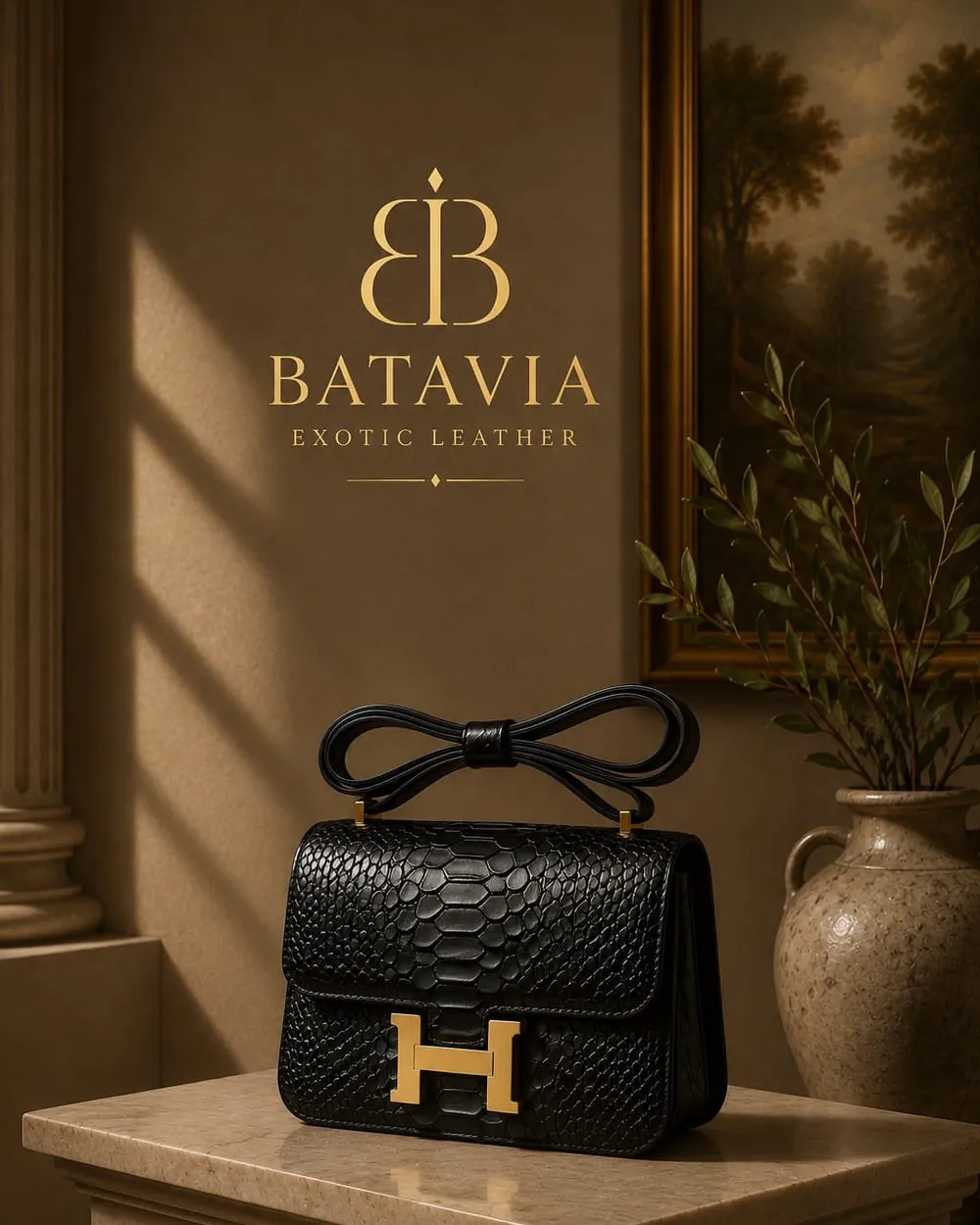 Batavia Caleste python leather mini bag in black