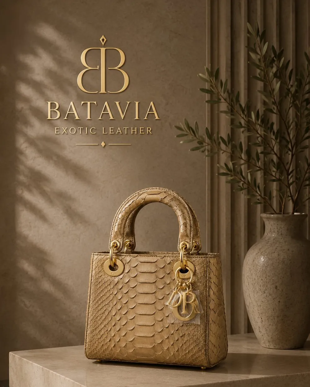 Batavia Capri python leather handbag in beige