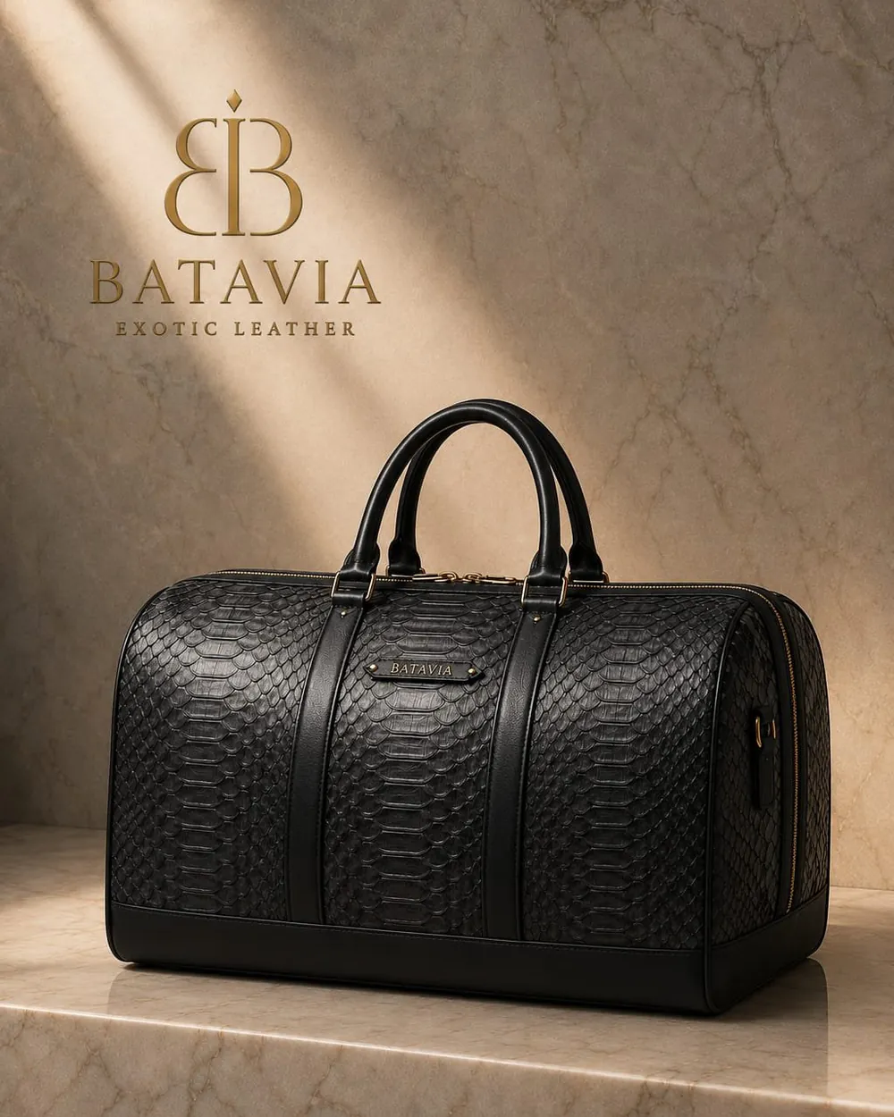 Batavia Como Noir python leather travel bag in black