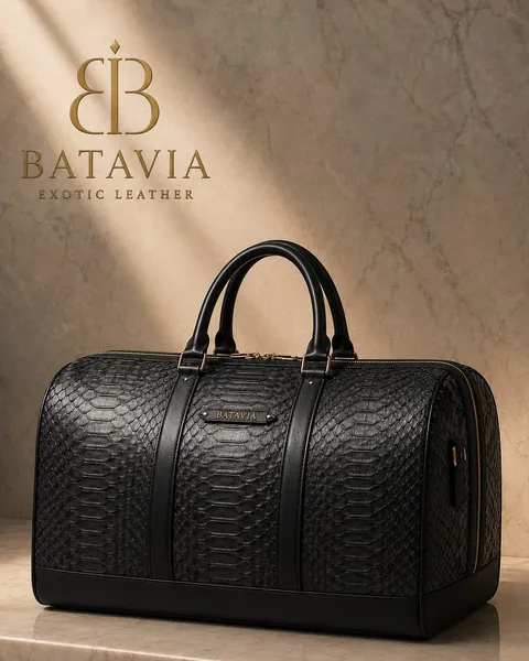 Batavia Como Noir python leather travel bag in black