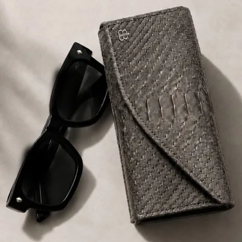 Batavia Python Eyewear Case in gray python leather
