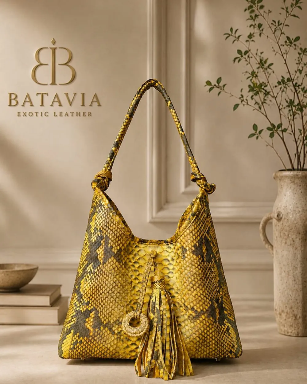 Batavia Flores python leather handbag in yellow
