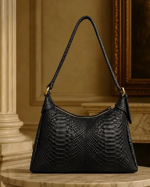 Batavia Komodo python leather shoulder bag in black