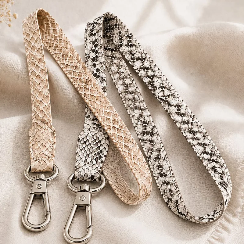 Two Batavia Signature Python Leather Lanyards, one in beige and one in natural python leather