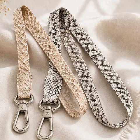 Two Batavia Signature Python Leather Lanyards, one in beige and one in natural python leather