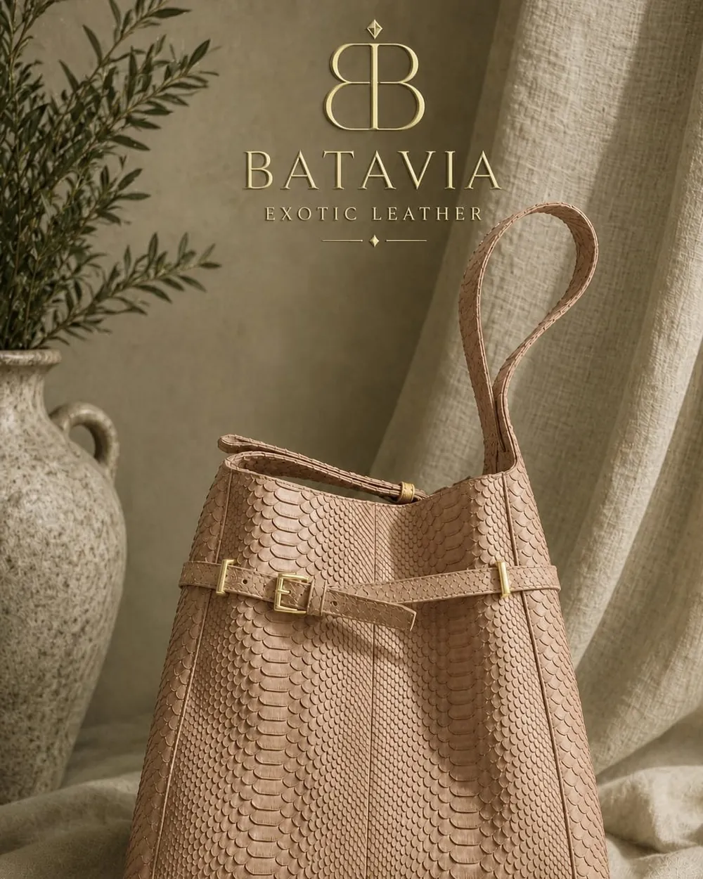 Batavia Lombok python leather bucket bags in blue, pink and purple