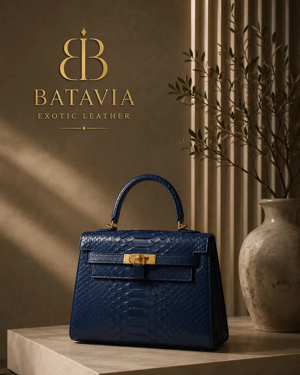 Batavia Monte Carlo python leather top handle bag in navy