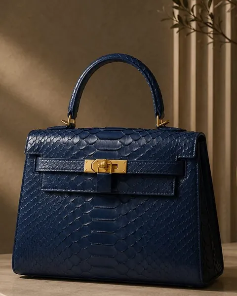 Batavia Monte Carlo python leather top handle bag in navy