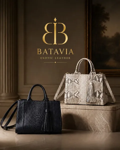 Batavia Sriwijaya python leather tote bags in brown, natural and black