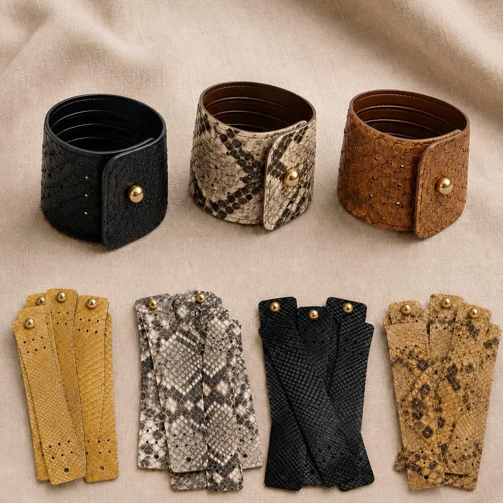 Batavia Python String Bracelets, cuffs and straps in black, natural, brown and yellow python leather